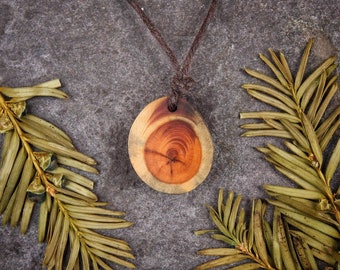 Yew Wood Forest pendant. Hand carved Wild Jewellery Hemp Cord. Wooden necklace. Natural Jewellery. Sustainable. Vegan | Wild Fen