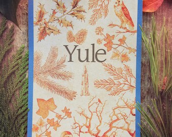 Yule Reflection Card. Winter Solstice. Wheel of the Year. Altar Card. Botanical Print. Celtic. Pagan.
