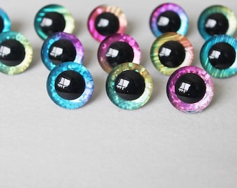 20PCs 12/14/16/18/20/25/30/35/40mm 3D Rainbow Glitter Plush Toy Safety Eyes with washer #DIY amigurumi plush stuffed doll toy animal making