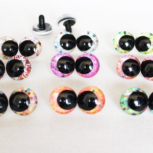 12-14-16-18-20-25-30-35-40 mm 20 szt. Cartoon 3D Glitter Pluszowe Śmieszne Oczy Bezpieczeństwa z Podkładką i Kolorem Brokatu #DIY pluszowa zabawka amigurumi