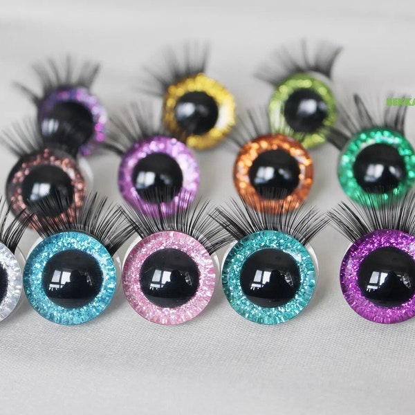 9-30mm [10 Paar] 3D Glitzer Sicherheitsaugen mit Wimpern #Amigurumi gestrickte Plüsch #DIY Puppe Häkeln Tier