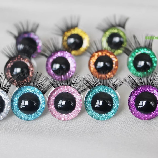 9-30mm [10 pares] Ojos de seguridad con purpurina 3D con pestañas #DIY Amigurumi Muñeco de peluche Fabricación de juguetes