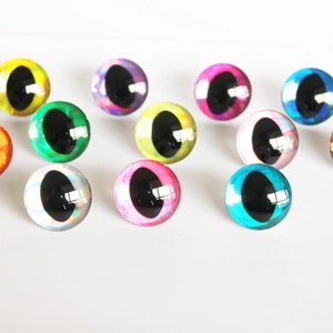 10-12-14-18-20-25-30mm 10Pairs Clear 3D Cat Safety Eyes with Glitter Colour and Washer #DIY amigurumi plush stuffed crochet doll toy making