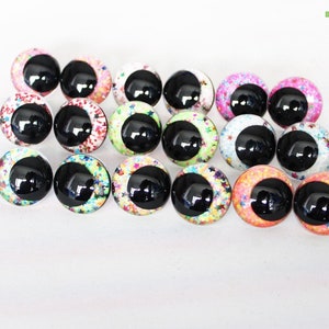 12-14-16-18-20-23-28mm 20PCs Round Glitter Cartoon Safety Eyes with Washer + glitter colour #side way eyes #amigurumi plush toy doll making