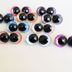 12-14-16-18-20-23-28mm Cartoon Round Glitter Safety Eyes with washer and glitter fabric - 5 Pairs / 10 Pairs for DIY amigurumi plush making