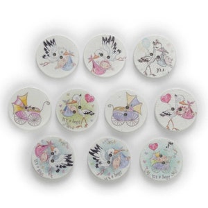 50PC Taille: 15mm 20mm 25mm Oiseau + Bébé Thème Bouton rond en bois - Option 3 tailles
