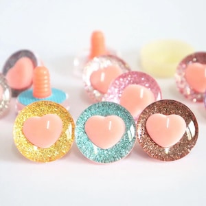 25mm 10Pairs Heart Shape Pupil Safety Eyes-Peach Style with Glitter Colours and Washer for DIY amigurumi plush stuffed doll toy making