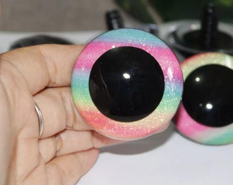 2 piezas de 30 mm-40 mm-50 mm de gran tamaño con purpurina, ojos de seguridad para muñecas con arandela, para hacer tú mismo, muñecos de peluche amigurumi (1 par)
