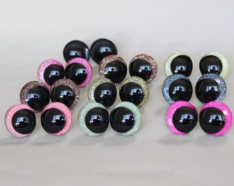 12/14/16/18/20/25/30mm 10 Pairs Cartoon 3D Glitter Funny Style Safety Eyes with washer #DIY Amigurumi Crochet Stuffed Toy Doll Animal making