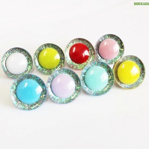 25mm 10Pairs 3D Coloured Pupil Safety Eyes with Dark Green Glitter Colour and Washer #DIY amigurumi plush stuffed toy doll making