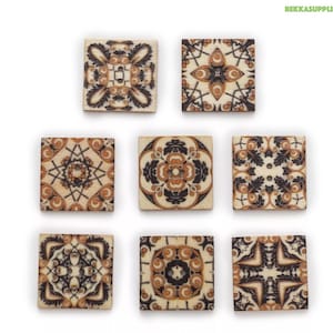 30 Stück 20 mm 25 mm Quadratisch Retro Muster Serie Braun Holz 2-Loch Knöpfe für DIY Nähen Scrapbooking Holzknöpfe