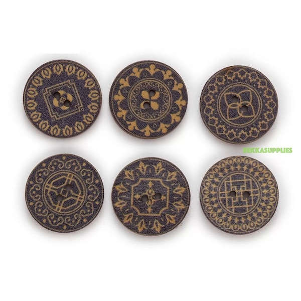 15mm 20mm 25mm 50PCs - Retro Print Series Wood Button