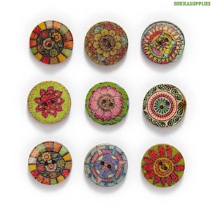 50 Stück 15-18-20-23-25 mm Runde Holzknöpfe 2-Loch mit Retro Bunt für scrapbooking dekorative nähen Handarbeit Knopfherstellung