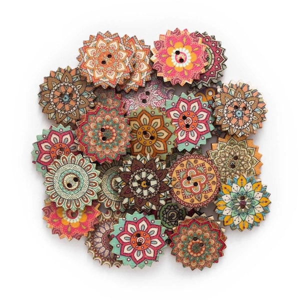 50PCs - Painted Gear Wood Button