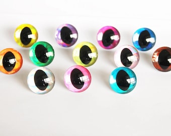 10-12-14-18-20-25-30mm 10Pairs Clear 3D Cat Safety Eyes with Glitter Colour and Washer #DIY amigurumi plush stuffed crochet doll toy making