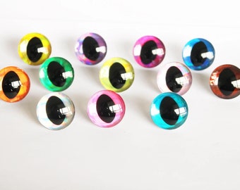 10-12-14-18-20-25-30mm 10Pairs Clear 3D Cat Safety Eyes with Glitter Colour and Washer #DIY amigurumi plush stuffed crochet doll toy making