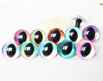 10mm-30mm 10Pairs Clear 3D Cat Eyes with Glitter Colour and Washer #DIY amigurumi plush stuffed crochet animal making