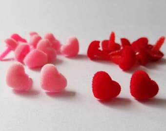 12mm 40PCs - Pink/Red Heart Shape Flocking Toy Doll Safety Nose #DIY doll toy crocheted knitted doll toy making