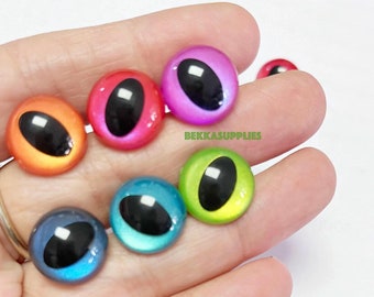 60 peças 7.5/9/10.5/12/13.5/15/16.5/18/21/24mm olhos de segurança de gato coloridos com olhos pintados com haste lisa e arruela de metal #amigurumi fabricação de pelúcia