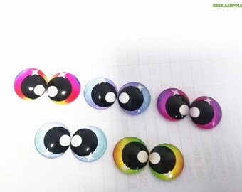 10/12/14/15/16/18/20/25 mm 20 piezas redondo estilo divertido ojos de dibujos animados cabujones de vidrio redondos-ojos de vidrio con parte posterior plana #muñeca de juguete fabricación artesanal de felpa