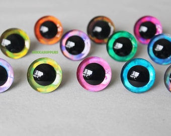 9/12/14/16/18/20/25/30/35/40mm - 20PCs 12 kind colors 3D Glitter Plush Safety Eyes #DIY Plush Amigurumi Doll Toy making