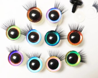 9 mm-35 mm [10 pares] Ojos de seguridad 3D con purpurina, pestañas y arandelas para crear peluches amigurumi a crochet.
