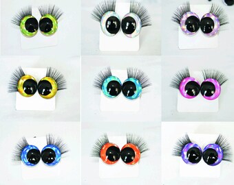 12-14-16-18-20-25-30mm [10 Pairs] - Cartoon 3D Glitter Plush Amigurumi Funny Toy Safety Eyes with Black Eyelashes Tray and Washer