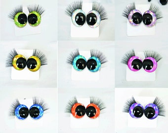 12-14-16-18-20-25-30mm [10 Pairs] - Cartoon 3D Glitter Plush Amigurumi Funny Toy Safety Eyes with Black Eyelashes Tray and Washer