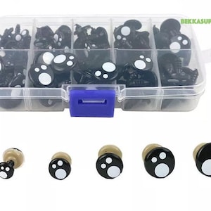 1 caja de 100 piezas de ojos de seguridad negros de juguete Kawaii # Ojos de osito de peluche # Amigurumi # Peluche de juguete Muñeca de punto Tamaño: 8 mm/10 mm/12 mm/14 mm/16 mm