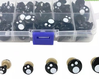 1 caja de 100 piezas de ojos de seguridad negros de juguete Kawaii # Ojos de osito de peluche # Amigurumi # Peluche de juguete Muñeca de punto Tamaño: 8 mm/10 mm/12 mm/14 mm/16 mm