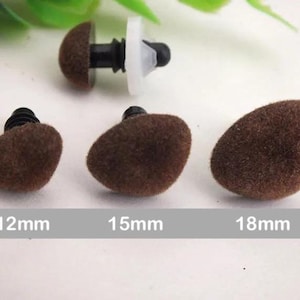 Mixed Sizes 12mm/15mm/18mm 30PCs - Brown Plush Toy Triangle Safety Velvet Nose with washer