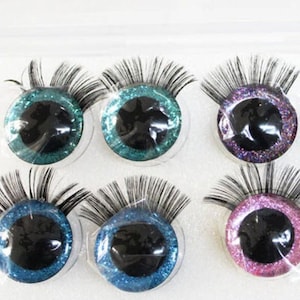 1 box 4 Pairs 30mm Mix Colour Glitter 3D Safety Eyes with Eyelashes and washer #DIY Toy Doll Crochet Knitted Plush Amigurumi Animal Craft