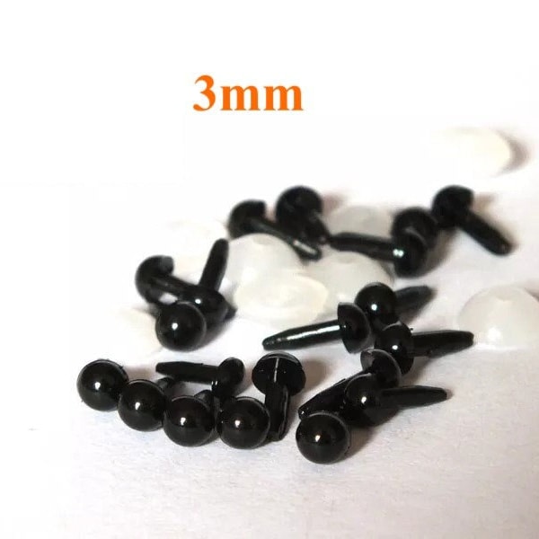 3mm 100 pièces/200 pièces minuscules yeux de sécurité noirs avec rondelle # Amigurumi tricoté # bricolage peluche peluche jouet poupée artisanat