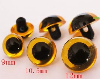 60 piezas (30 pares) de 9 mm, 10,5 mm y 12 mm: ojos de seguridad para juguetes de color amarillo con vástago estilo costura para manualidades, suministros para manualidades de animales y muñecas de juguete para bricolaje