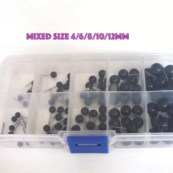 4/6/8/10/12mm Mixed Size - 100PCs 1 Box Schwarz Glas Toy Eyes #Needle Filzen #DIY Teddybär Hase #Doll Spielzeug