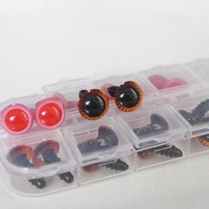 12mm 16pcs in a box - Red Pink Safety Eyes + Brown Safety Eyes with Washer - DIY amigurumi plush stuffed making - 8 Pairs per box