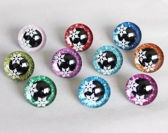 20PCs 9-12-14-16-18-20-25-30-35mm Glitter Toy Doll 3D Safety Eyes with Snowflake and Washer #DIY plush stuffed amigurumi doll toy making