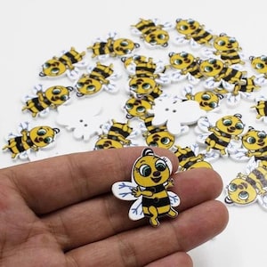 50 stuks bijen houten naaiknop #Scrapbooken #Baby kinderkleding naaien - Afmeting: 27 x 32 mm knoop
