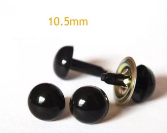 10.5mm 100pcs Black Safety Eyes with straight stem leg and Metal Washer #Amigurumi Plush Stuffed Animal doll making