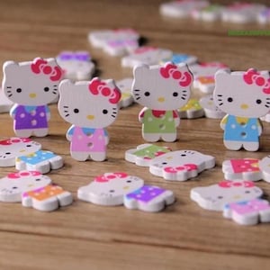 30PCs Hello Kitty Cat Cartoon Style 2-hole Wood Buttons #DIY needlework scrapbooking sewing card making wood buttons - 7 design options
