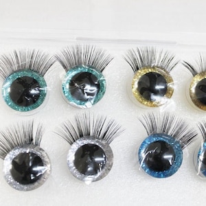 1box 4 Pairs 25mm Glitter 3D Safety Eyes with Eyelashes and washer #DIY Toy Doll Crochet Knitted Plush Amigurumi Animal Craft - Mixed Color