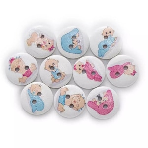 15mm 50PCs - Baby Theme Round 2-hole Wood Button