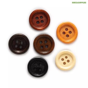 30PCs / 50PCs--10mm 12.5mm 15mm 18mm 20mm 23mm 25mm 4-Hole Round Wood Button--6 Color Options