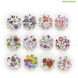 50PC - Taglia 20mm Flower Wood Button #DIY cucito / cucito / abbigliamento / scrapbooking / uncinetto artigianale - Colore: Naturale / Bianco base