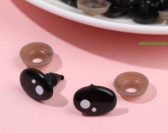 50PCs Size 8mm 9mm 12mm 14mm 16mm Mix Sizes Cartoon Black Safety Eyes with Washer--Oval Shape Doll Animal Eyes - 5 Sizes option