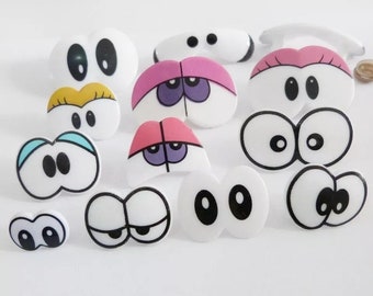 May include: Assortment of googly eyes in various sizes and colors, including white, pink, yellow, blue, and purple. The eyes have black pupils and are perfect for crafting projects.