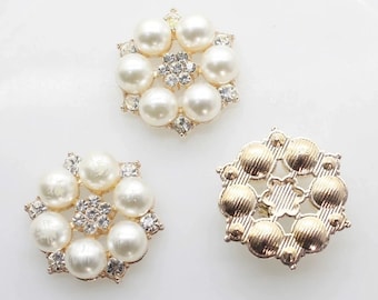 10PCs 25mm Gold/Silver Flower Rhinestones Flat Back Button