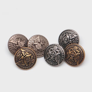 Botón redondo de metal estilo retro de 15 mm, 20 mm y 25 mm con diseño de águila. Para coser chaquetas y abrigos, 10 unidades.