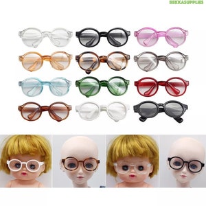 1 PC 6.5cm / 9cm Mini Cute Plush Doll Clear Lens Glasses Round-Shaped #Colourful Glasses #Doll Animal Toy making craft supplies--2 sizes