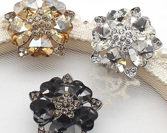 Botón de metal con forma de corazón de 30 mm y diamantes de imitación negros, 3 unidades. Ideal para hacer manualidades de abrigo, ganchillo, cuero, costura y costura.